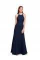Cheapest High Halter Fit and Flare Long Chiffon Prom Dress with Criss Cross Low Back