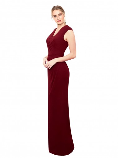 Cheapest Cap Sleeves Chiffon Prom Dress with Pleated V-Neck Bodice
