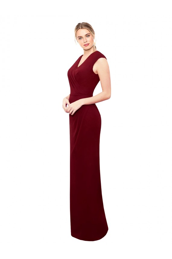 Cheapest Cap Sleeves Chiffon Prom Dress with Pleated V-Neck Bodice