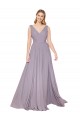 Cheapest Draped Floor Length High Neck V-Back Chiffon Prom Dress with Shirred Bodice