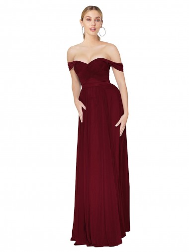 Cheapest Shirred Sweetheat Neckline Off the Shoulder Long Chiffon Prom Dress