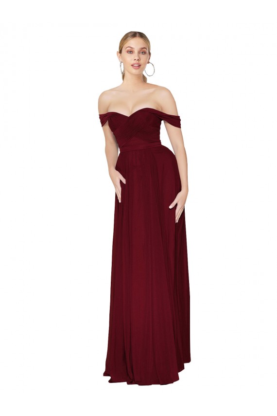 Cheapest Shirred Sweetheat Neckline Off the Shoulder Long Chiffon Prom Dress