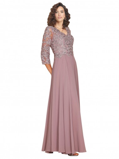Cheapest Hand-Beaded Bodice V-Neckline Long Sleeves Chiffon Prom Dress