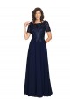 Cheapest Short Sleeves A-Line Long Chiffon Prom Dress with Beaded Bodice