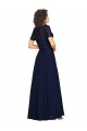 Cheapest Short Sleeves A-Line Long Chiffon Prom Dress with Beaded Bodice