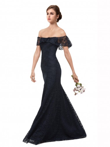 Cheapest Off the Shoulder Long Lace Prom Dress with Flutter Sleeves
