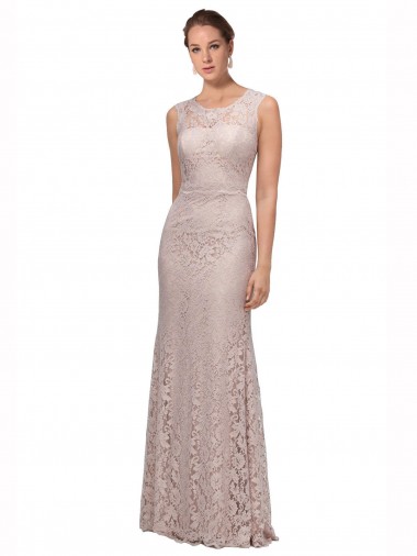 Cheapest Long Sleeveless All Lace Prom Dress with Scoop Neckline