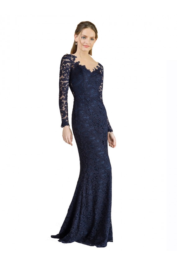 Cheapest Illusion Long Sleeves Lace Prom Dress with Sheer Keyhole Back
