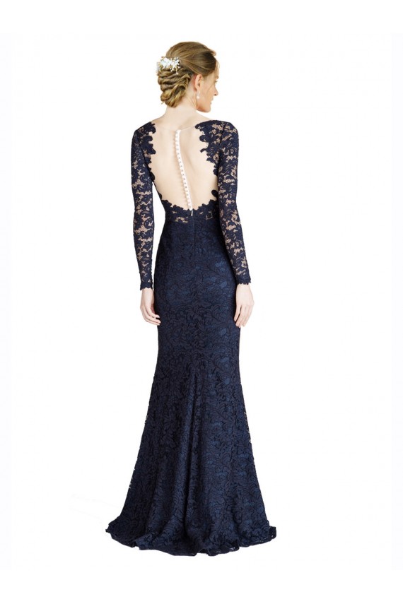 Cheapest Illusion Long Sleeves Lace Prom Dress with Sheer Keyhole Back