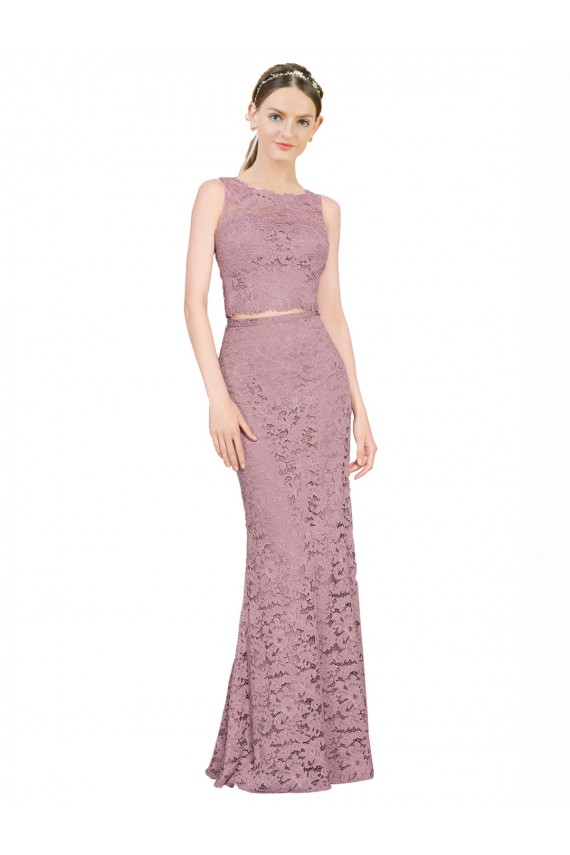 Cheapest Sleeveless Crop Top High Neck Mermaid Lace Prom Dress