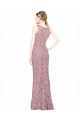 Cheapest Sleeveless Crop Top High Neck Mermaid Lace Prom Dress