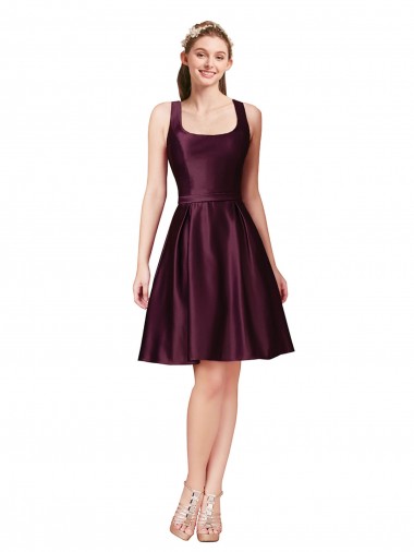 Cheapest Classic Knee Length Satin Cocktail Prom Dress / Homecoming Dress with V Back and Bow Detail