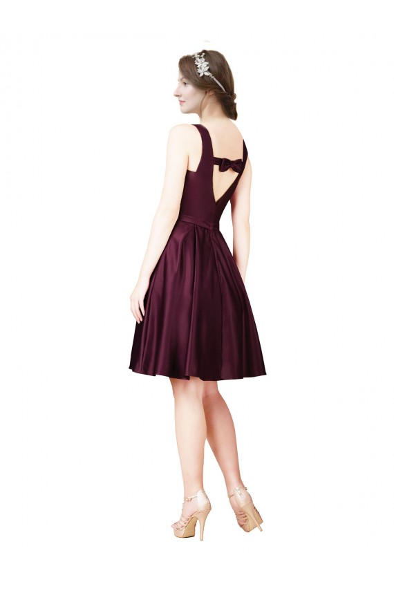 Cheapest Classic Knee Length Satin Cocktail Prom Dress / Homecoming Dress with V Back and Bow Detail