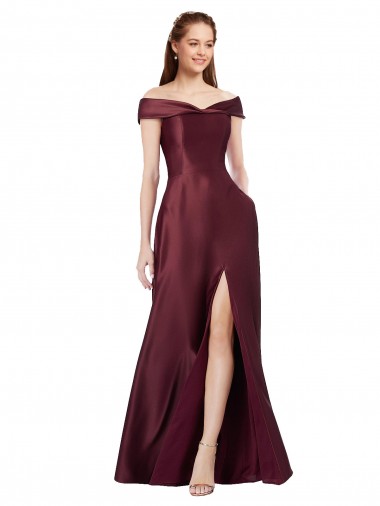 Cheapest Long Off the Shoulder Satin Prom Dress with Thigh-high Slit
