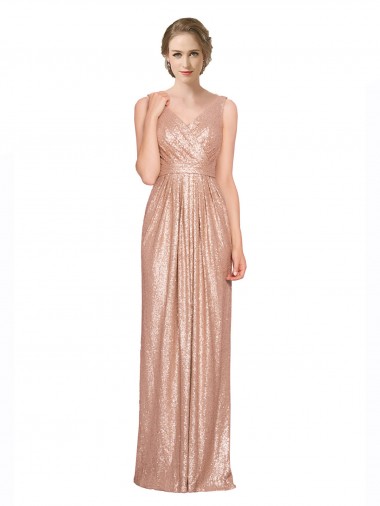 Cheapest Draped V-Neck Striking Sheath Floor Length Sequin Prom Dress
