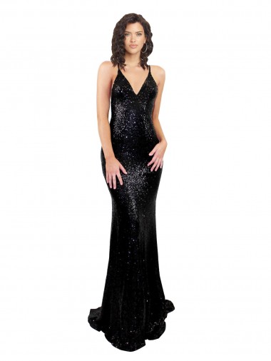 Cheapest Sleek Fishtail Shaped Open Back Sequin Prom Dress