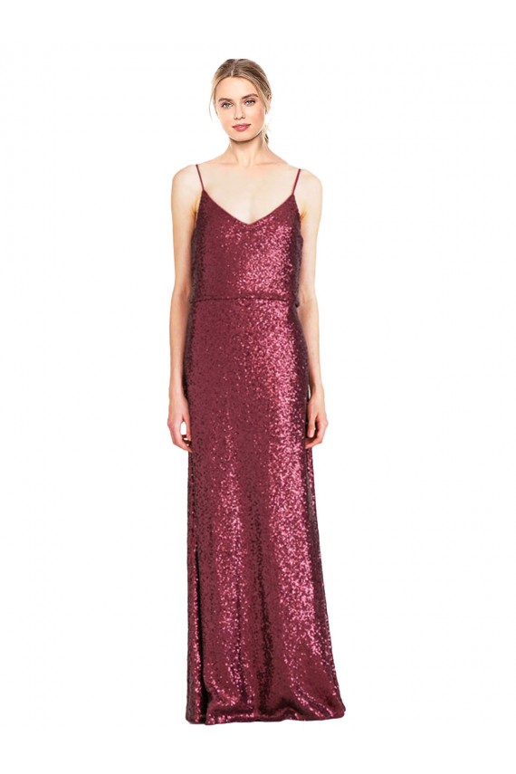 Cheapest High Neck Halter Long Slim Sequin Prom Dress with V-Neck and Blouson Bodice