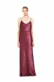 Cheapest High Neck Halter Long Slim Sequin Prom Dress with V-Neck and Blouson Bodice