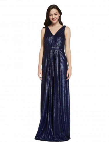 Cheapest Long V-Neck Sparking Sequin Prom Dress with Low V-Back
