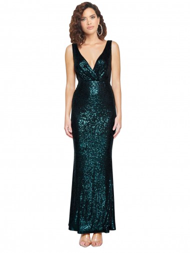 Cheapest V-Neck Full Length Sequin Prom Dress with Draped Back