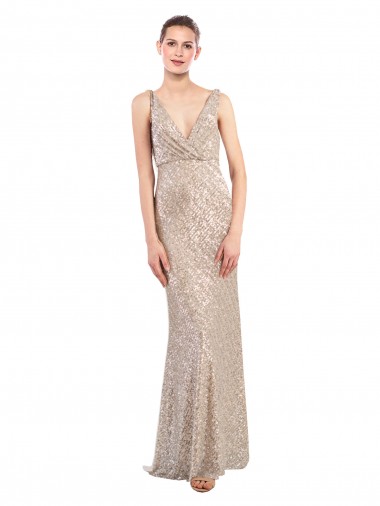 Cheapest Faux Surplice V-Neck Slim Sparkling Sequin Prom Dress