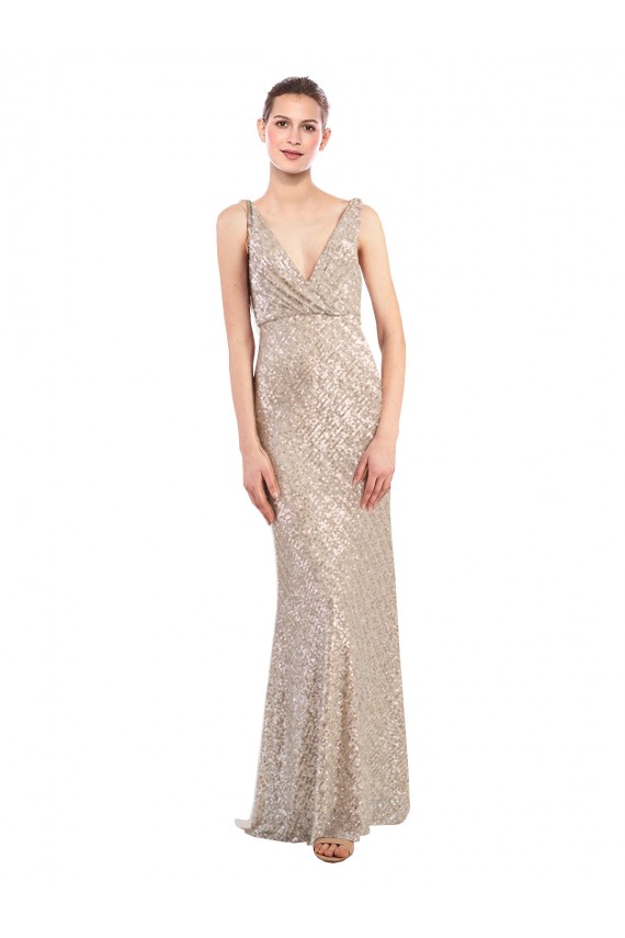Cheapest Faux Surplice V-Neck Slim Sparkling Sequin Prom Dress
