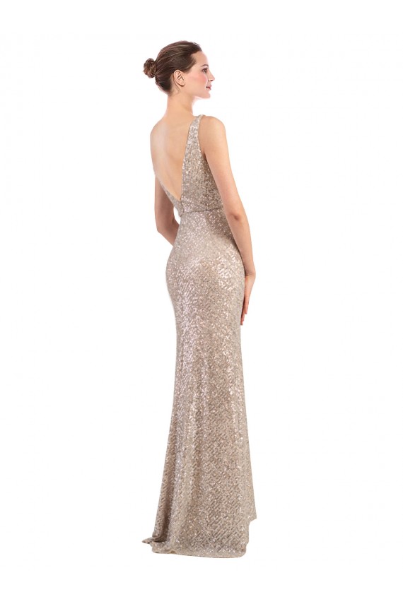 Cheapest Faux Surplice V-Neck Slim Sparkling Sequin Prom Dress