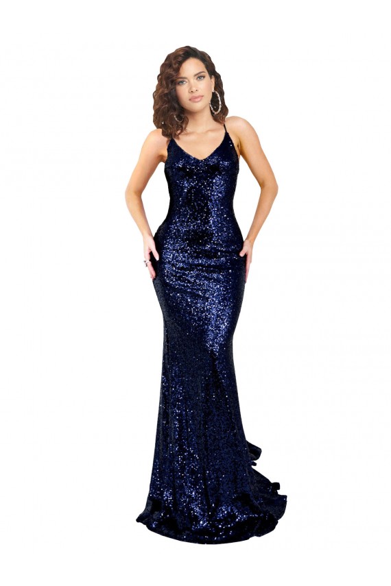 Cheapest Mermaid V-Neck Low Back Long Sequin Prom Dress