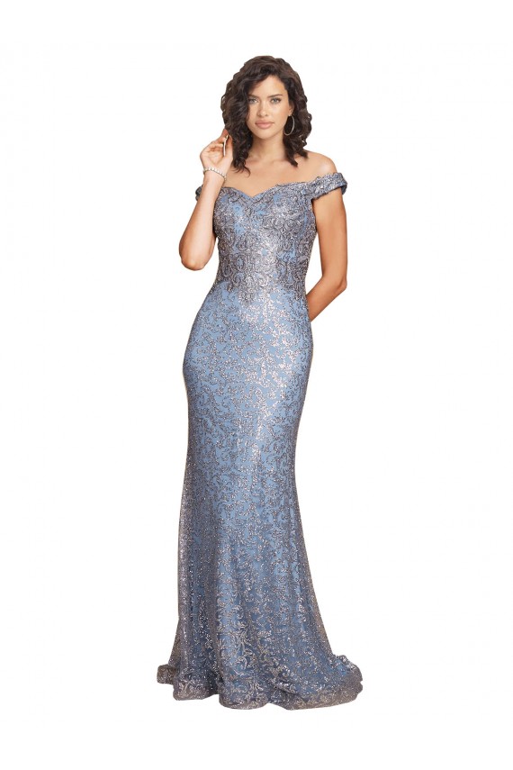 Cheapest Off the Shoulder Sweetheart Neckline Sequin Prom Dress with Thigh High Slit