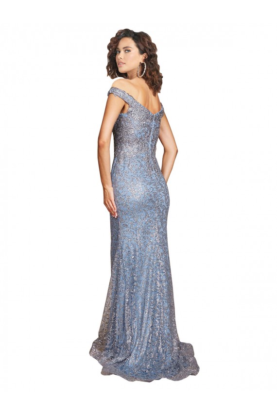 Cheapest Off the Shoulder Sweetheart Neckline Sequin Prom Dress with Thigh High Slit