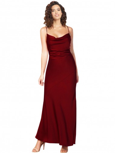 Cheapest Cowl Neck Low Back Silky Satin Prom Dress with Thin Back Straps