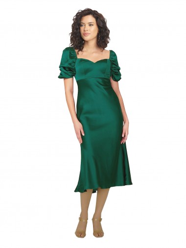 Cheapest Ruched Sleeve Silky Satin Prom Dress