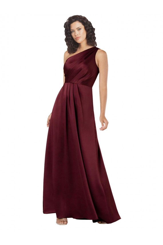 Cheapest One Shoulder Silky Satin Prom Dress with Subtle Pleats