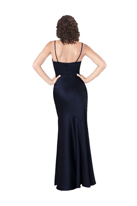 Cheapest Draped Cowl Neck Silky Satin Prom Dress with Skirt Slit