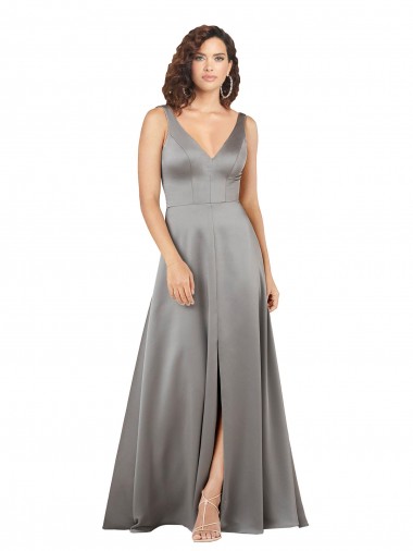 Cheapest Plunging V-Neckline Long A-Line Silky Satin Prom Dress