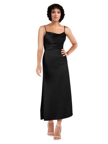 Cheapest Cowl Neck Tea-Length Short Silky Satin Cocktail Prom Dress / Homecoming Dress with Skirt Slit