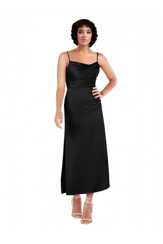 Cheapest Cowl Neck Tea-Length Short Silky Satin Cocktail Prom Dress / Homecoming Dress with Skirt Slit