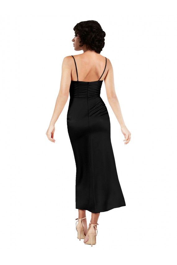 Cheapest Cowl Neck Tea-Length Short Silky Satin Cocktail Prom Dress / Homecoming Dress with Skirt Slit