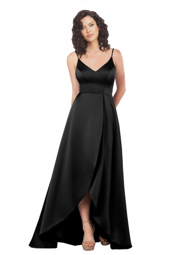 Cheapest High Low V-Neckline Silky Satin Tulip Prom Dress with Wrap Skirt