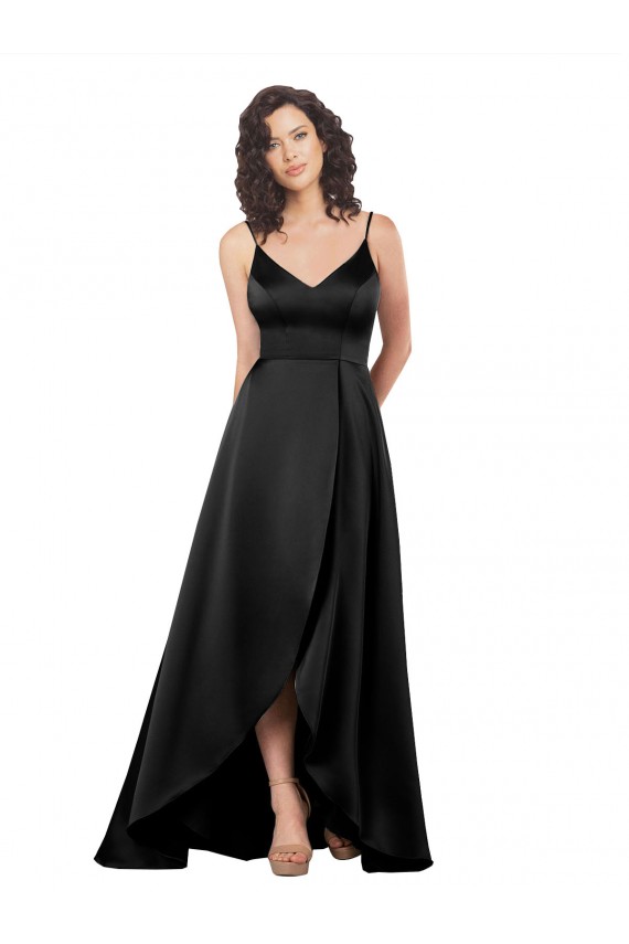 Cheapest High Low V-Neckline Silky Satin Tulip Prom Dress with Wrap Skirt