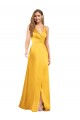 Cheapest Halter A-Line Silky Satin Prom Dress with V-Neckline and Slit