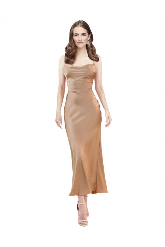 Cheapest Cowl Neck Silky Satin Midi Length Cocktail Prom Dress / Homecoming Dress Low Back