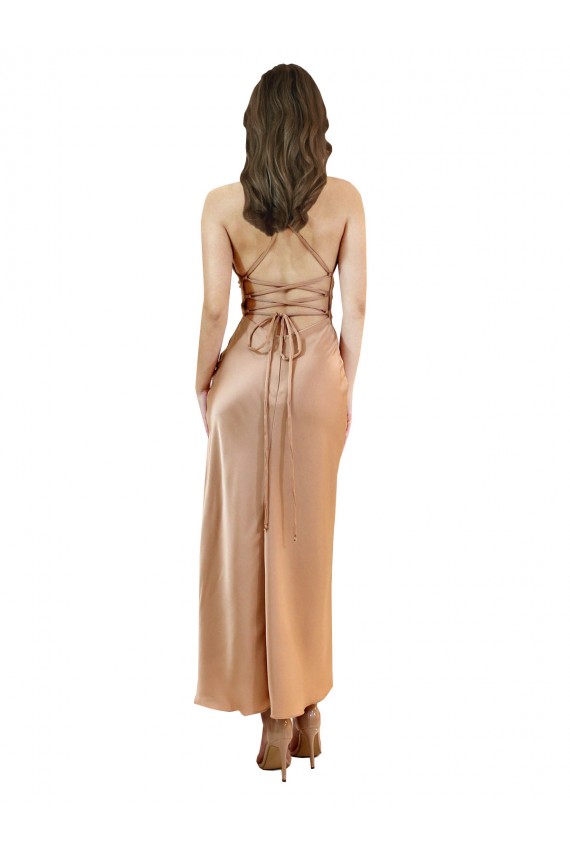Cheapest Cowl Neck Silky Satin Midi Length Cocktail Prom Dress / Homecoming Dress Low Back