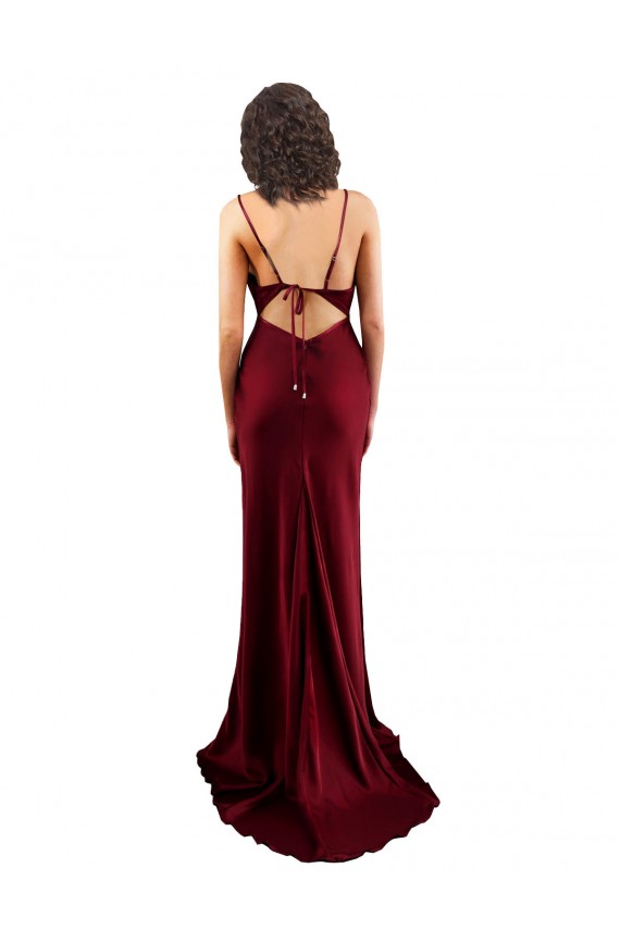 Cheapest Cowl Neck Long Criss Cross Open Back Silky Satin Prom Dress