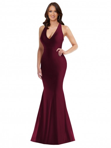 Cheapest Plunge Neckline Cutout Low Back Silky Satin Mermaid Prom Dress