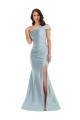 Cheapest Bias-Cuff One Shoulder Silky Satin Mermaid Prom Dress with Side Slit