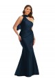 Cheapest Scarf Neck One Shoulder Silky Satin Mermaid Prom Dress with Front Slit