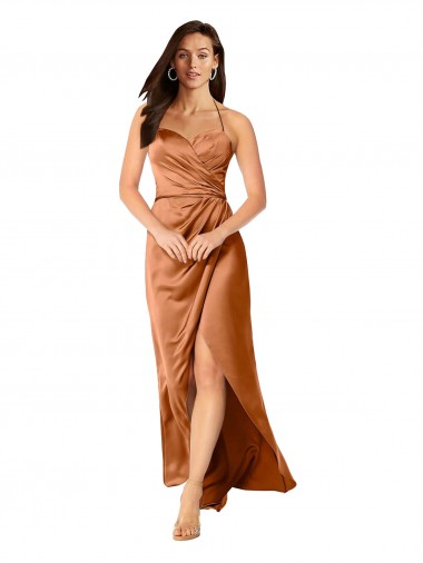 Cheapest Faux-Wrap Skirt Silky Satin Prom Dress