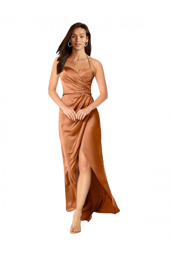 Cheapest Faux-Wrap Skirt Silky Satin Prom Dress