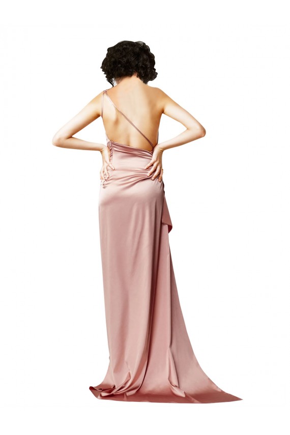 Cheapest Low Back One Shoulder Full Length Silky Satin Prom Dress